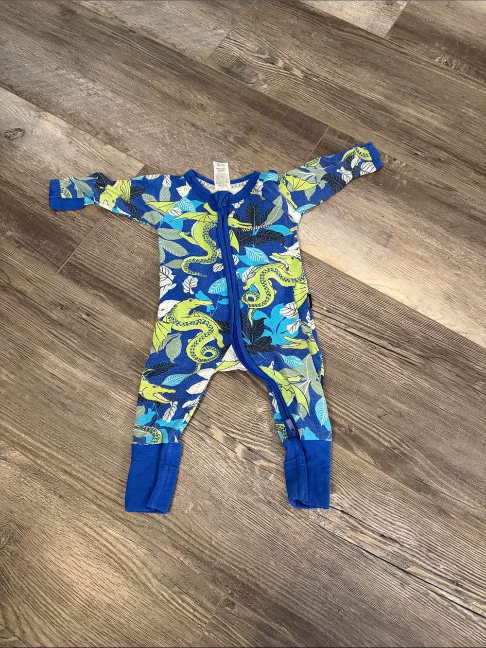 Bonds Blue & Green Printed Baby One-Piece Zipper Romper